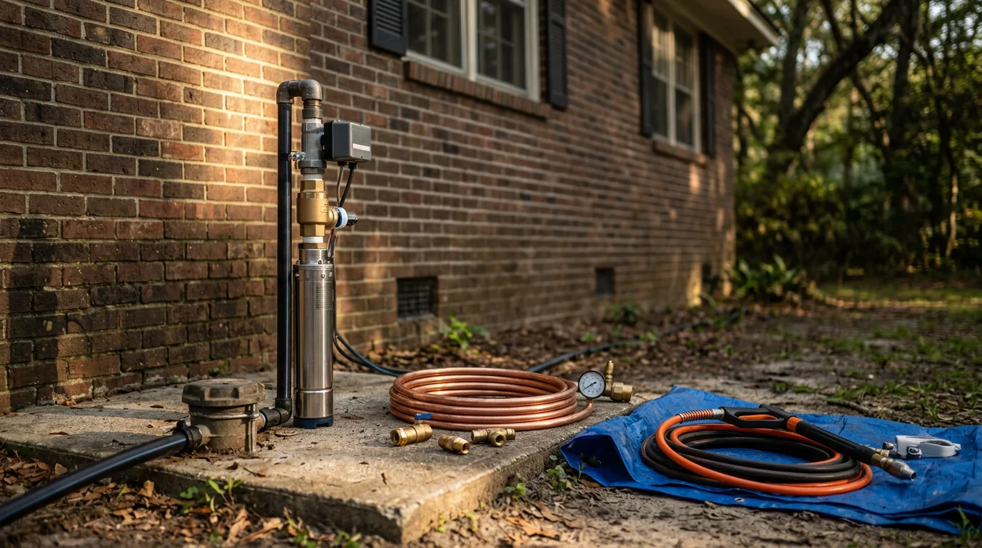 Plumber working on residential plumbing system